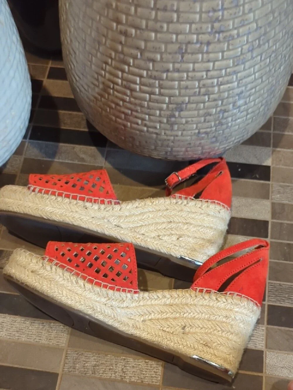 Women’s Orange-Red Ankle-Strap Espadrille Sandals